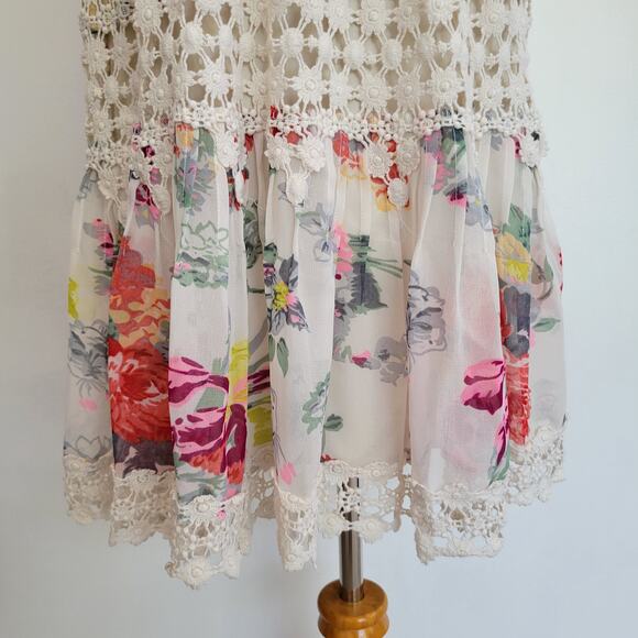 Anthropologie Ranna Gill Kalia Floral Dress Ivory Crochet Lace Women Small - Picture 10 of 15